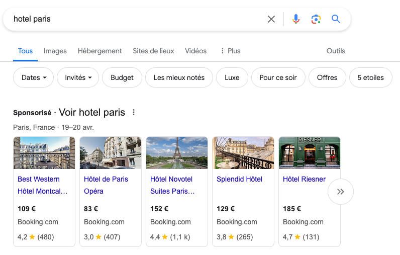 google hotel ads en france