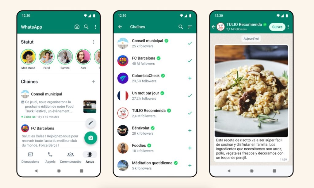 canaux sur whatapp
