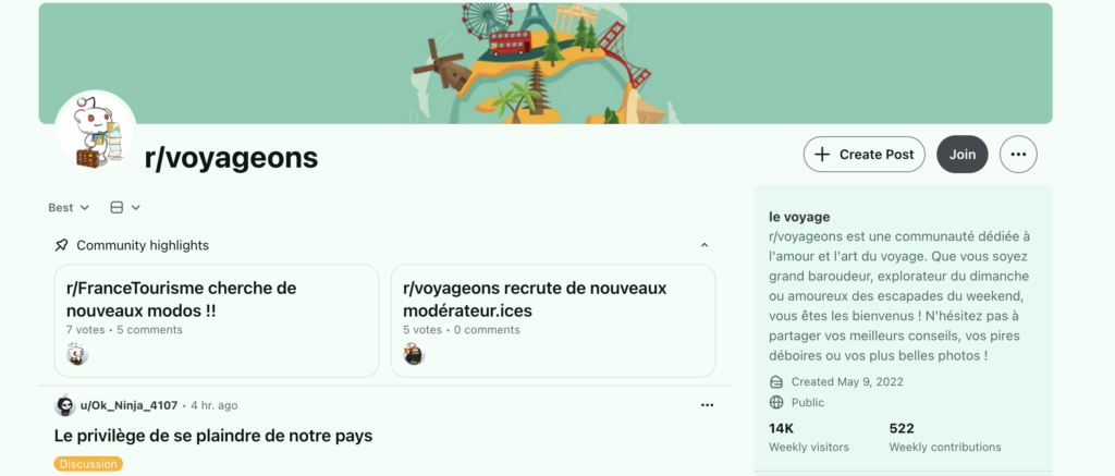 reddit pour le secteur voyage
